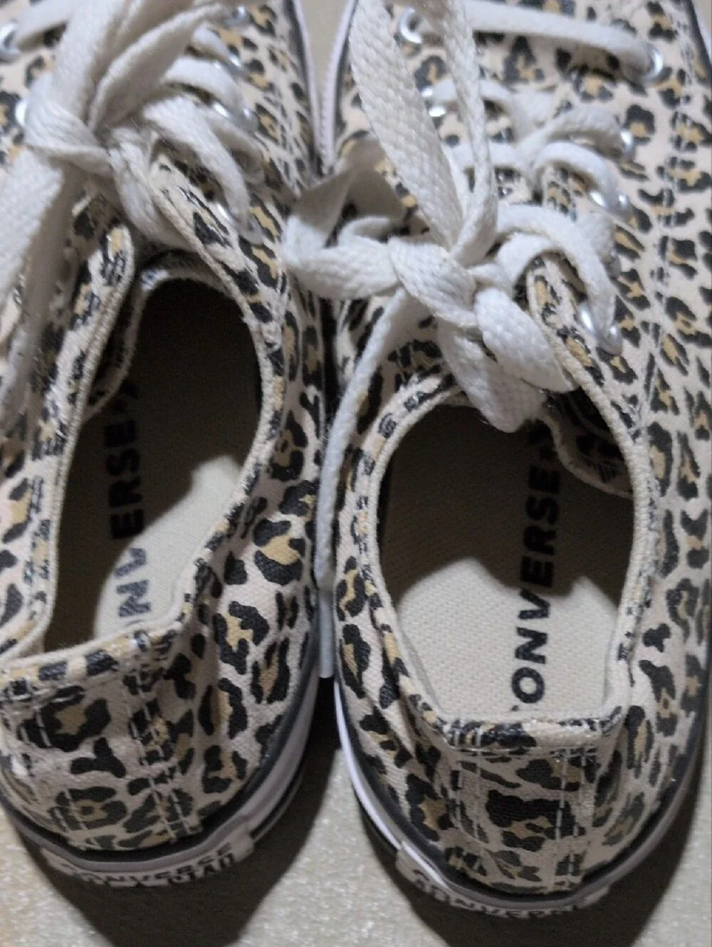 Converse Leopard Print Canvas Sneakers in Black, Tan, White Kids Size 2